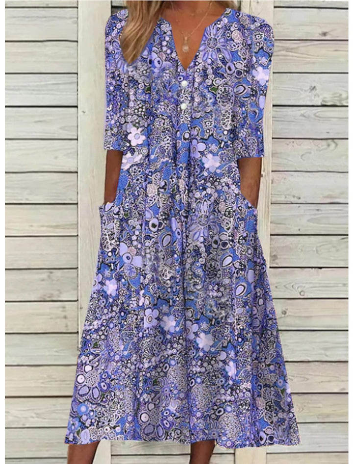 Echoarchiv | Blumen Midi Kleid mit Taschen