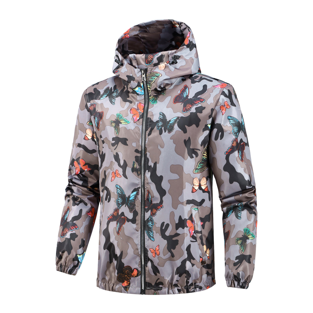 Damen Leichte Camo-Jacke mit buntem Schmetterlingsdruck Echo Archiv