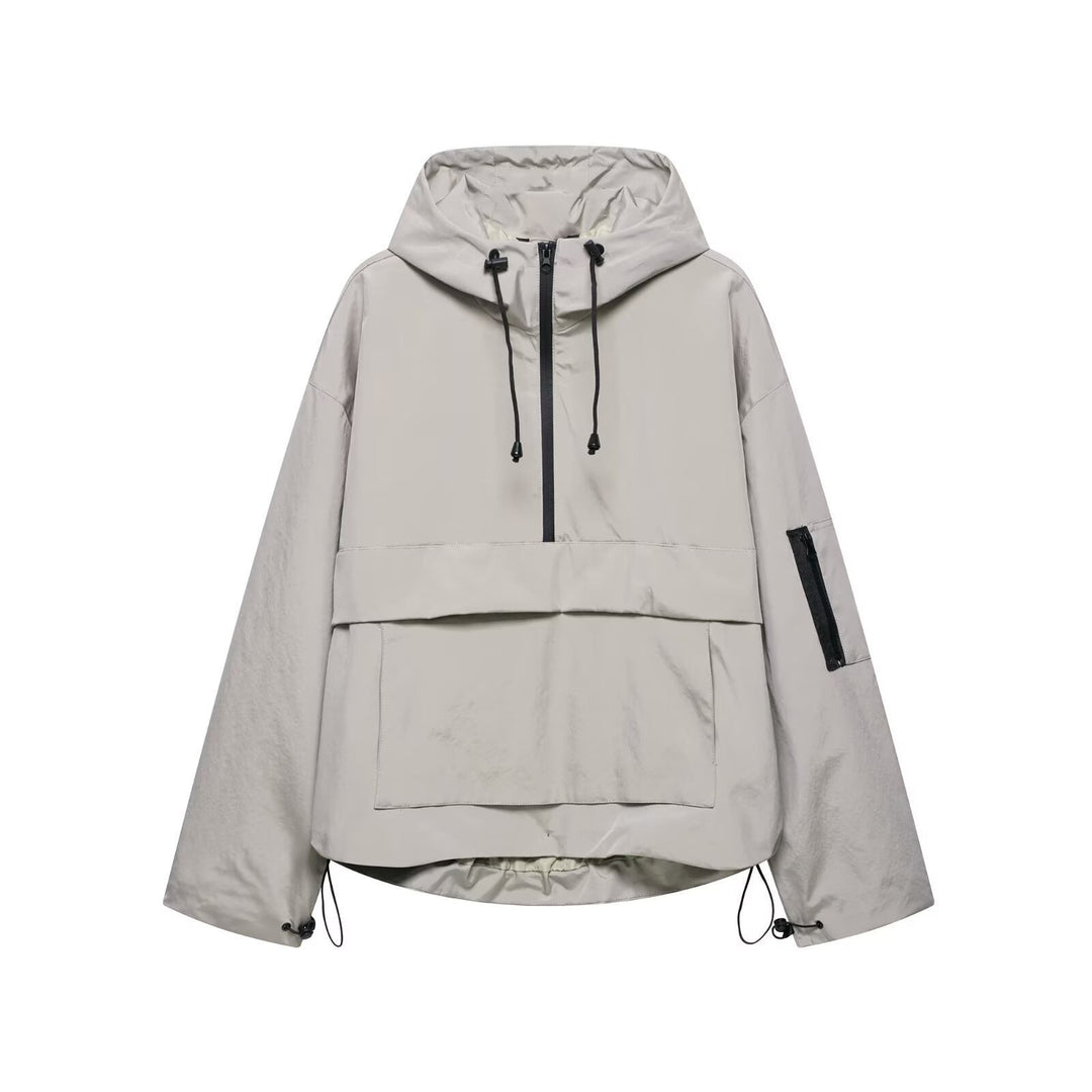 Damen nan winddichter Oversize Anorak mit Halbzip, Kängurutasche und verstellbarer Kapuze Echo Archiv