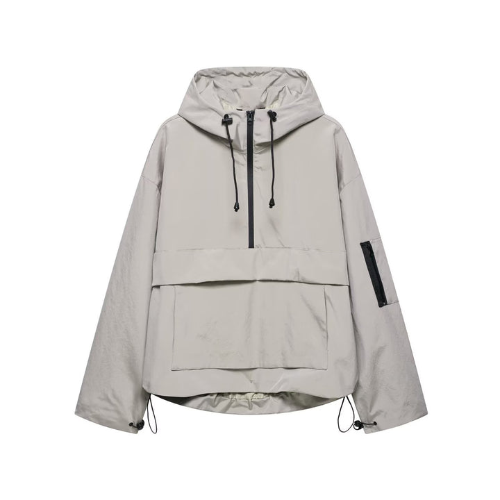 Damen nan winddichter Oversize Anorak mit Halbzip, Kängurutasche und verstellbarer Kapuze Echo Archiv