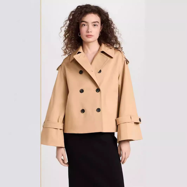 Damen Kurzer Doppelreihiger Trenchcoat im Boxy-Schnitt Echoarchiv