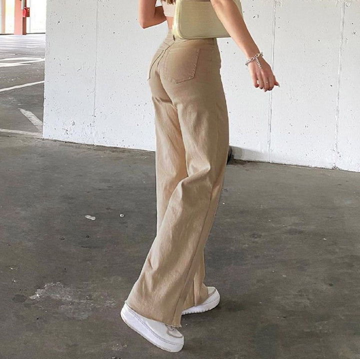 Damen nan hochgeschnittene Weitbein-Hose aus Baumwollmix mit verlängertem Bein und Fünf-Taschen-Design Echo Archiv