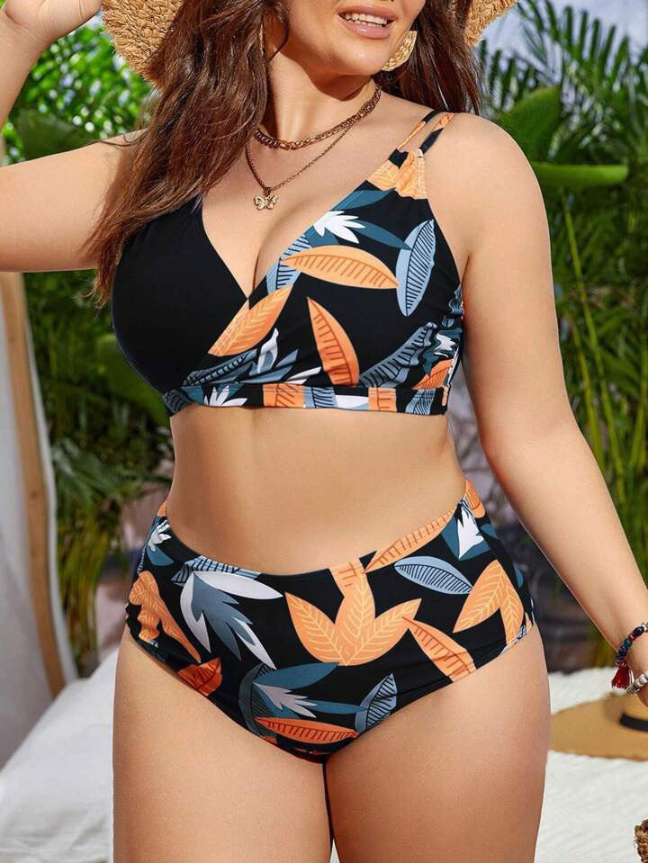 Damen Hochgeschnittener Bikini mit Wickeldesign und floralem Muster Echo Archiv