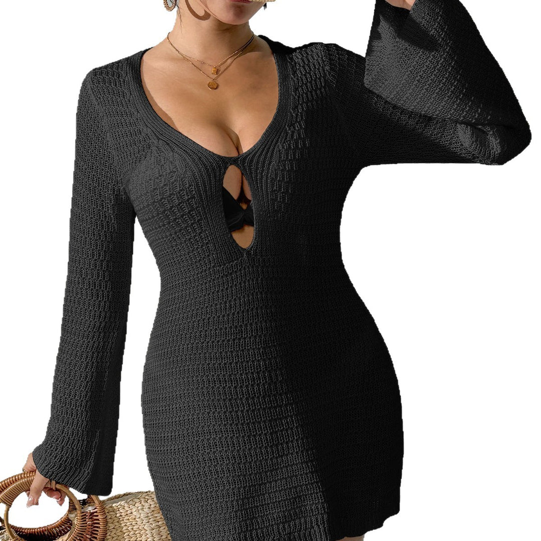 Damen luftiges Strickkleid mit tiefem V-Ausschnitt und modischem Schlitz Echo Archiv
