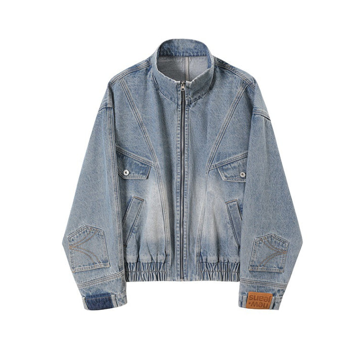 Damen Oversized Jeansjacke mit Stehkragen, Reißverschluss und elastischem Saum Echoarchiv