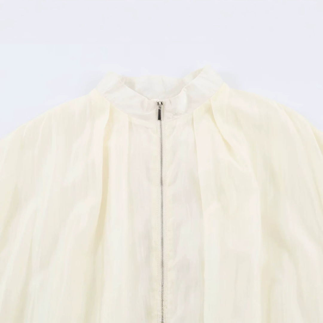 Damen Leichte semitransparente Blousonjacke mit Ballonärmeln und Metallreißverschluss Echo Archiv