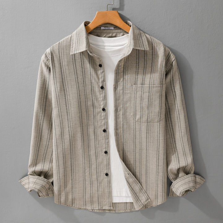 Herren Relaxed-Stripe Hemdjacke aus feinem Baumwoll-Twill mit aufgesetzter Brusttasche Echoarchiv