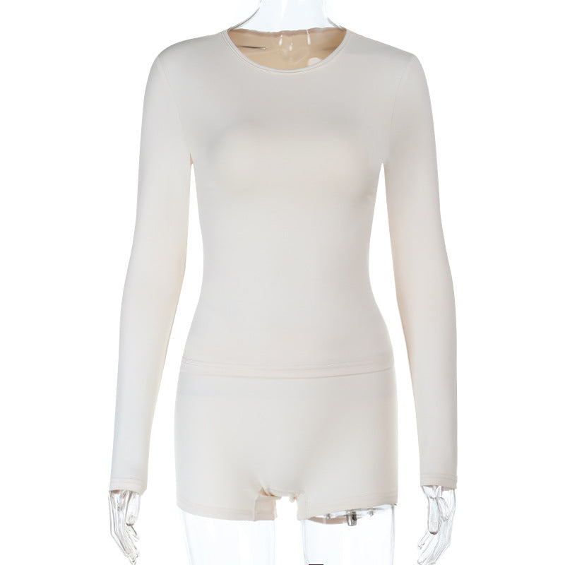 Damen nahtloses Thermo-Unterwäsche-Set aus formender Mikrofaser mit Langarmshirt und taillierter Hotpants – Avérine