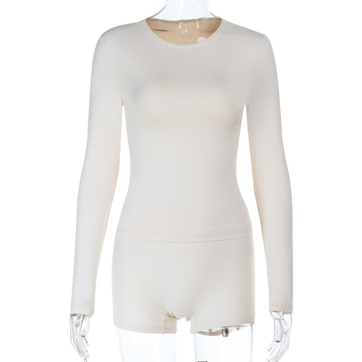 Damen nahtloses Thermo-Unterwäsche-Set aus formender Mikrofaser mit Langarmshirt und taillierter Hotpants – Avérine
