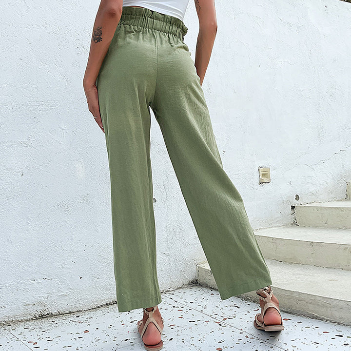 Damen Hochtaillierte Culotte-Hose mit Bundfalten, Knopf-Tabulierung und weitem Bein Echoarchiv