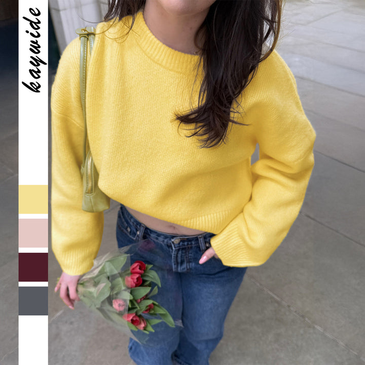 Damen Oversize-Feinstrickpullover mit Stehkragen, verlängerter Rückenpartie und Ballonärmeln – Mavelle
