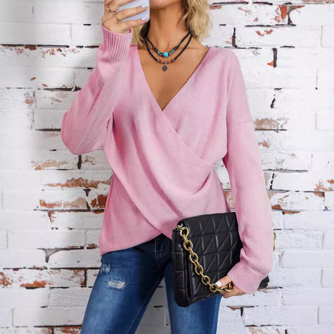 Damen Wickel-Strickpullover mit tiefem V-Ausschnitt und überschnittenen Ärmeln Echo Archiv