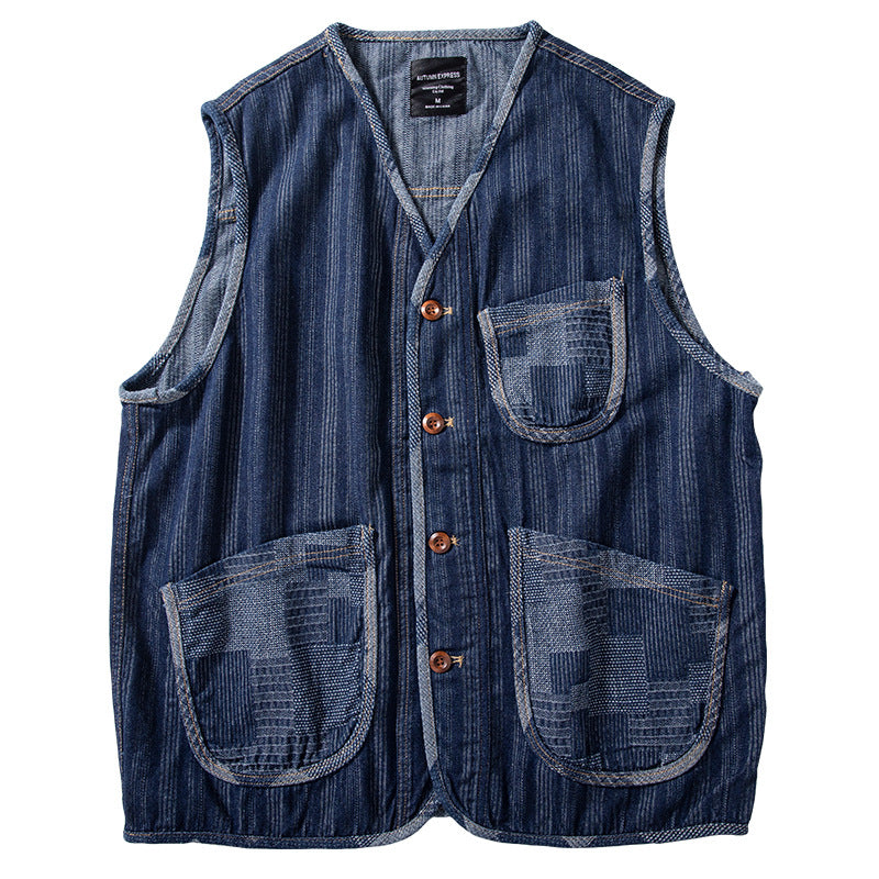 Herren Ärmellose Denim‑Weste im Workwear‑Look mit großformatigen aufgesetzten Taschen Echoarchiv