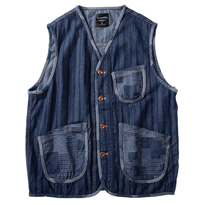 Herren Ärmellose Denim‑Weste im Workwear‑Look mit großformatigen aufgesetzten Taschen Echoarchiv