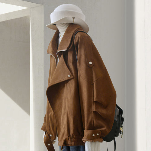 Damen Modische Wildlederjacke mit asymmetrischem Schnitt Echoarchiv