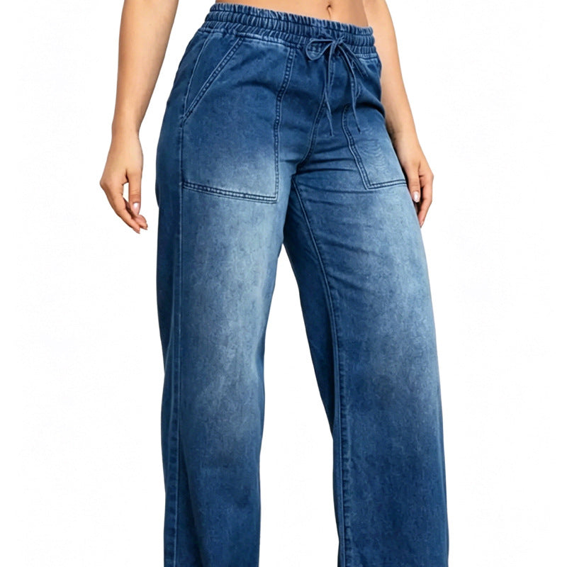 Damen Weite High-Waist-Jeans mit elastischem Bund und Kordelzug Echo Archiv