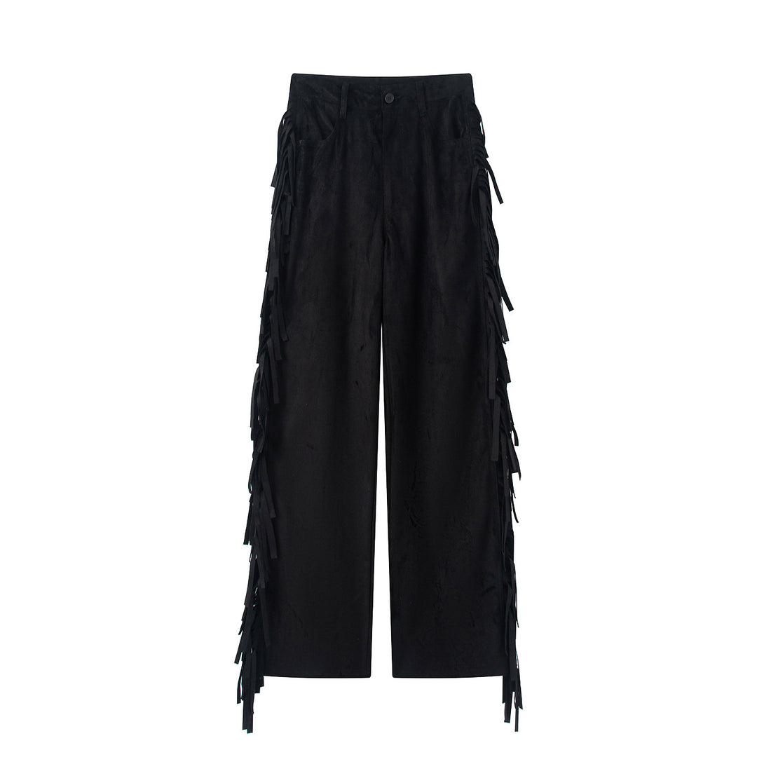 Damen Weite Highwaist-Hose mit seitlichen Fransen und weitem Bein Echo Archiv