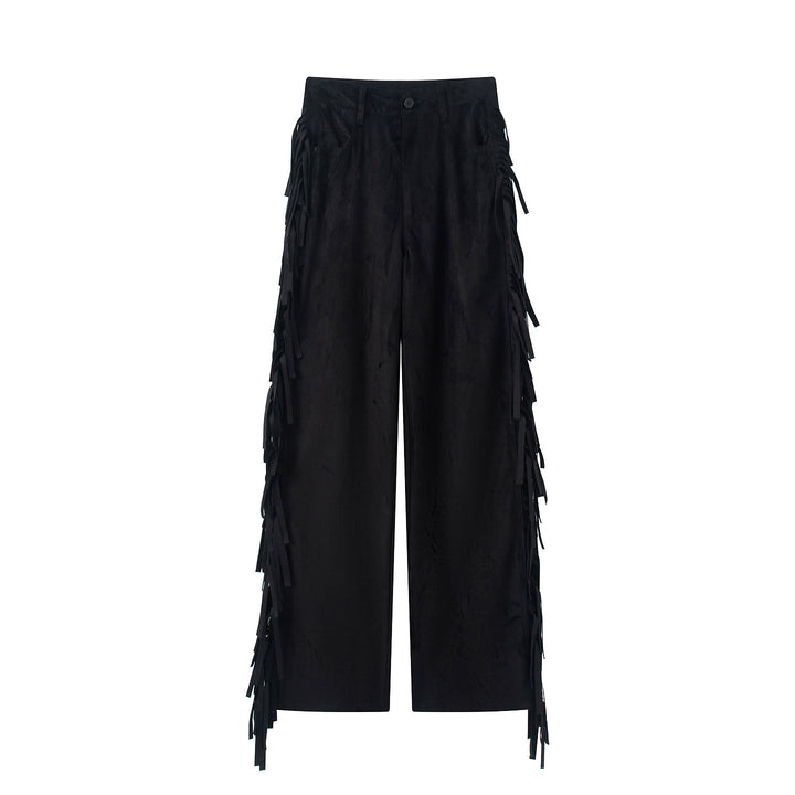 Damen Weite Highwaist-Hose mit seitlichen Fransen und weitem Bein Echo Archiv