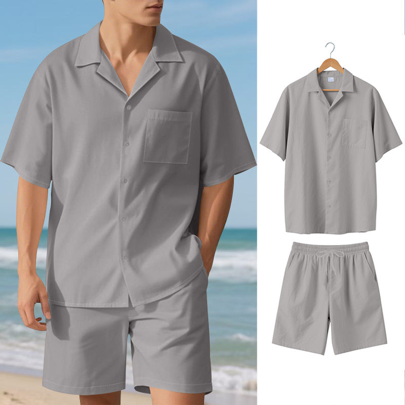 Herren elegantes Kurzarm-Urlaubs-Outfit bestehend aus Hemd und Shorts Echoarchiv