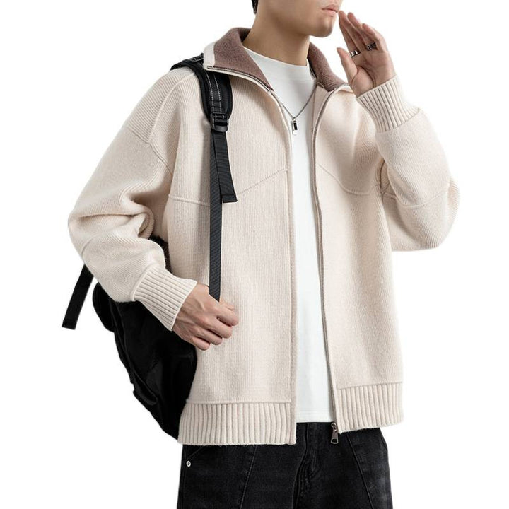 Herren Strick-Zipjacke mit Kontrastkragen und Rippbündchen Echoarchiv