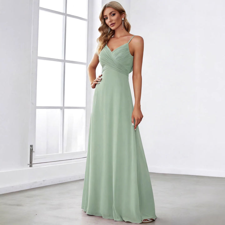 Damen nan fließendes Chiffon-Abendkleid mit überkreuzter Drapage, Empire-Taille und feinen Spaghettiträgern Echo Archiv