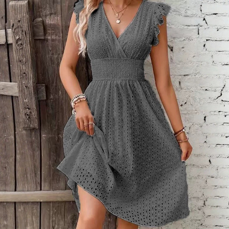 Damen Wickelkleid mit luftigen Rüschen und elastischem Bund Echo Archiv