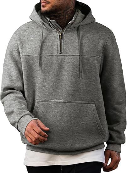 Herren Kapuzenpullover mit halbem Reißverschluss, Kängurutasche und gerippten Bündchen – Cavarno