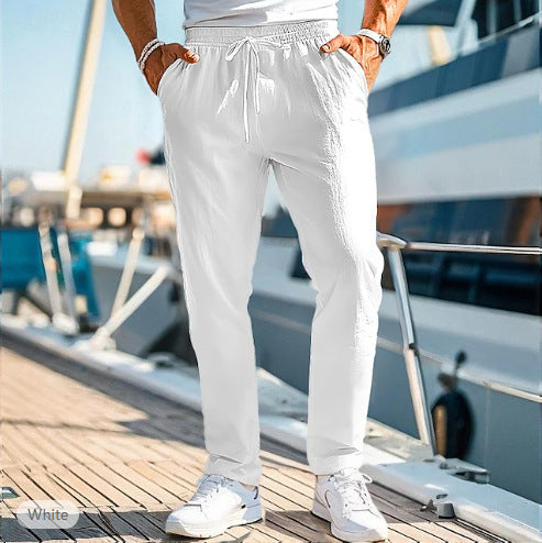 Herren lässige Leinenmisch-Joggerhose mit Kordelzug, angeschrägten Eingrifftaschen und schmalem Knöchelabschluss – Sorevano