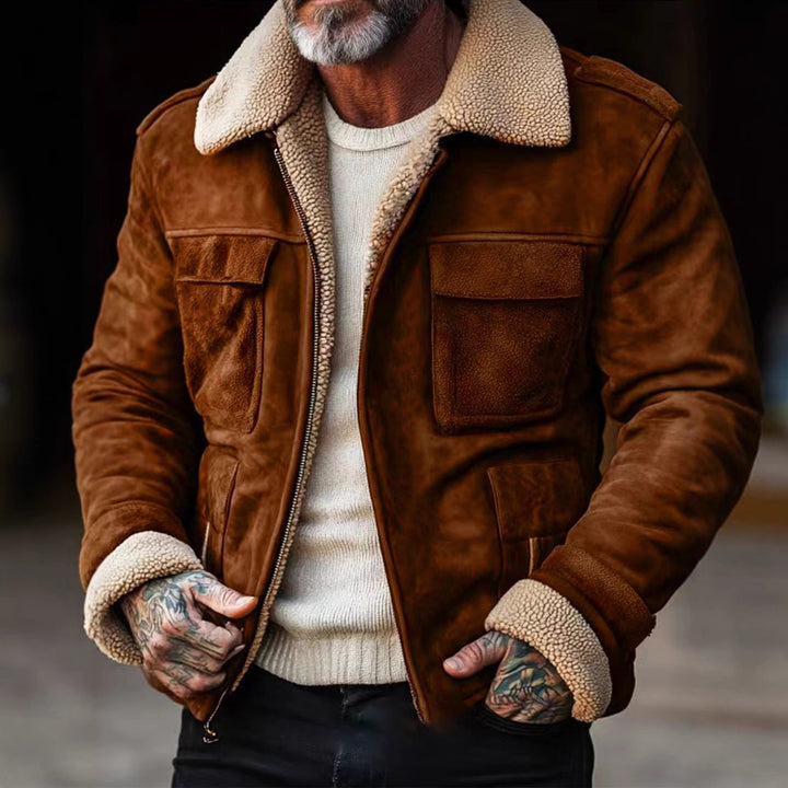 Herren nan Aviator-Lederjacke mit Lammfellimitat-Futter, aufgesetzten Brusttaschen und Reißverschluss Echo Archiv