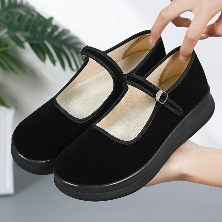 Damen nan Mary-Jane Plateau-Slipper mit verstellbarem Riemen und orthopädischer Komfortsohle Echo Archiv