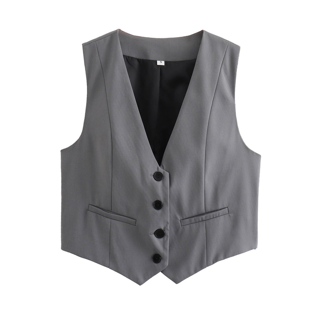 Damen nan elegante taillierte Business-Weste mit spitzem Saum, V-Ausschnitt und Leistentaschen Echo Archiv