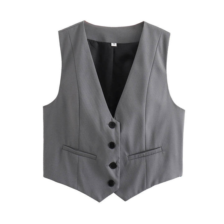 Damen nan elegante taillierte Business-Weste mit spitzem Saum, V-Ausschnitt und Leistentaschen Echo Archiv