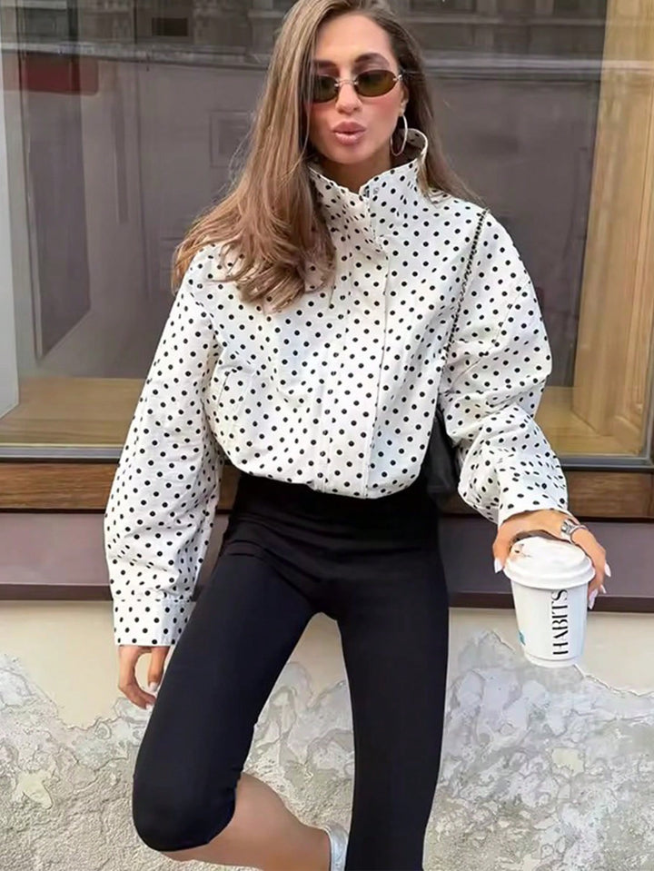 Damen Polka‑Dot Stehkragen‑Bluse mit oversized Ballonärmeln Echo Archiv
