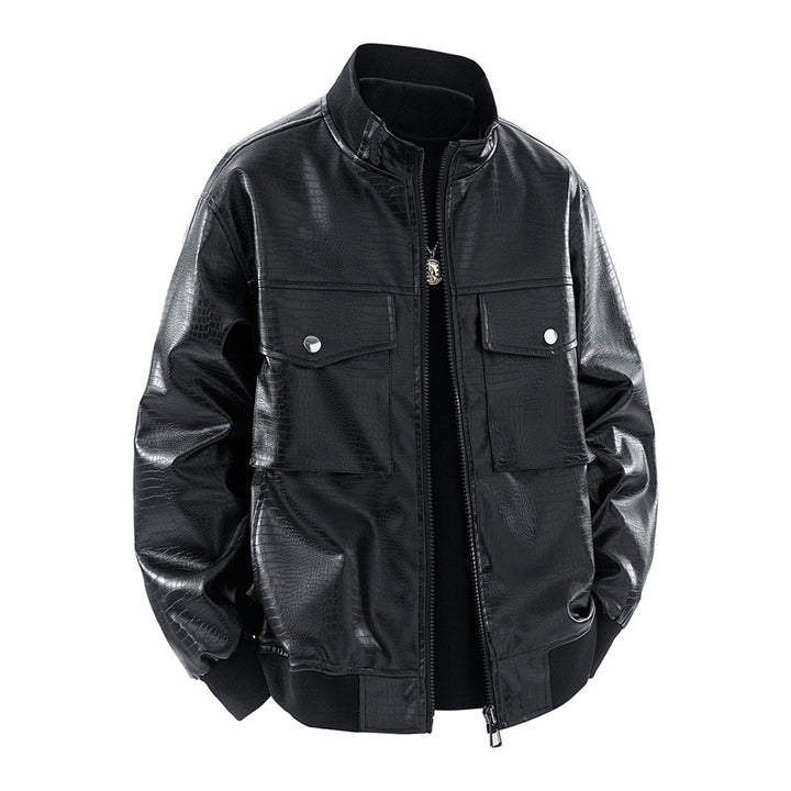 Herren lässige Pilotjacke im glänzenden Lederlook Echoarchiv