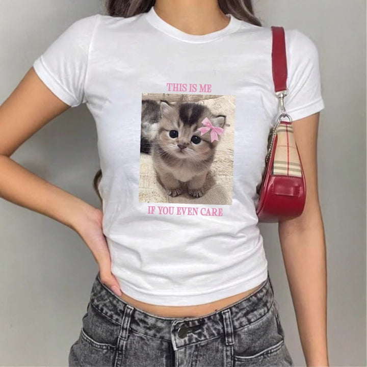 Damen T-Shirt mit kreativem Tiermotiv und modernem Schriftzug Echo Archiv