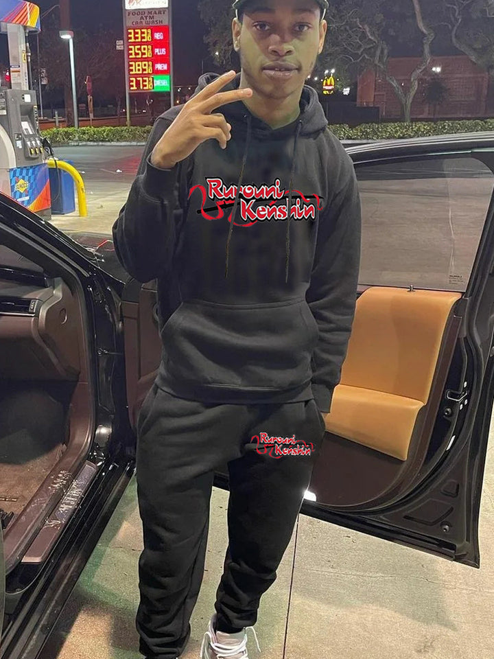 Herren Hoodie und Jogginghose Set mit kreativem Druckmotiv Echoarchiv