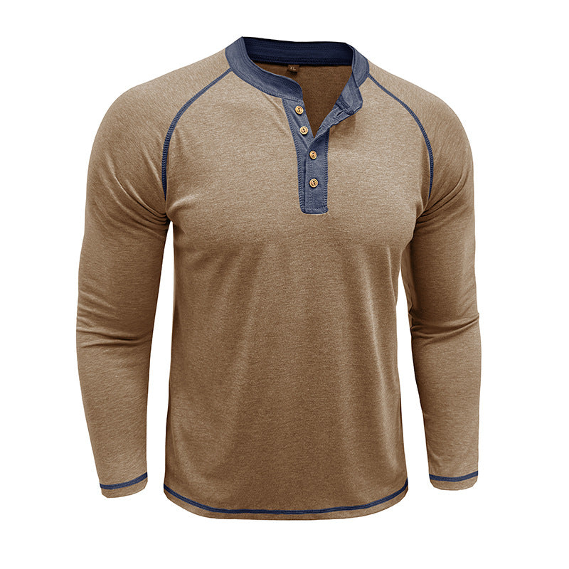 Herren Langarm-Henley-Shirt mit modernem Knopfdesign und Kontrastnähten Echoarchiv