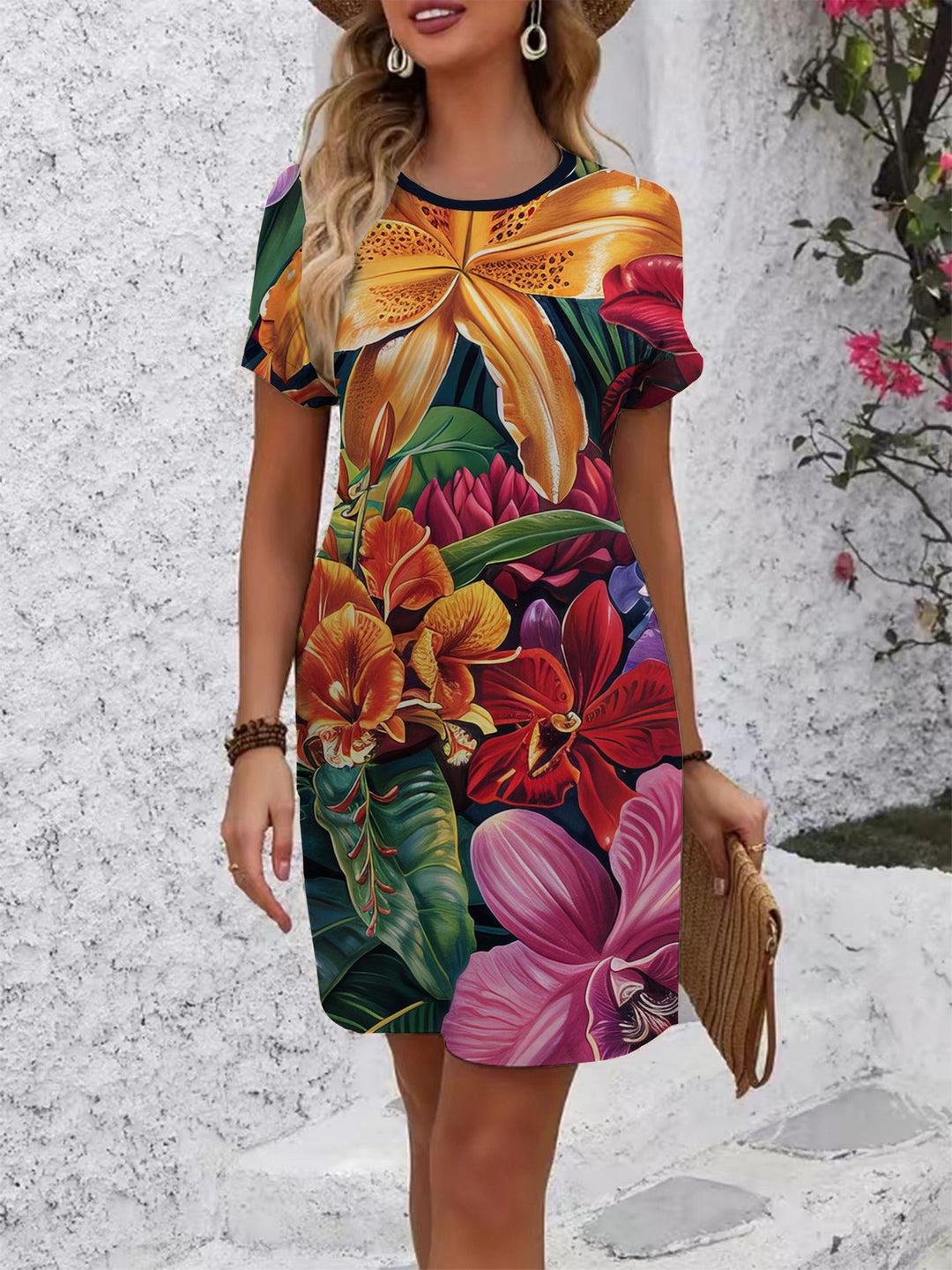 Damen komfortables Freizeitkleid mit lebhaftem Blumenmuster und lockerer Passform Echo Archiv