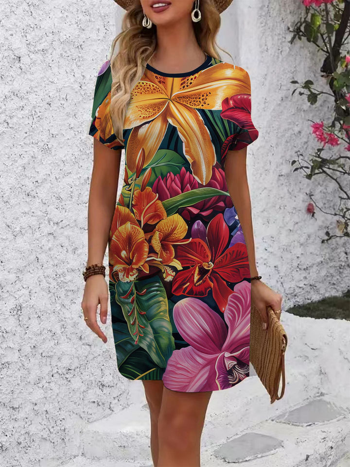Damen komfortables Freizeitkleid mit lebhaftem Blumenmuster und lockerer Passform Echo Archiv