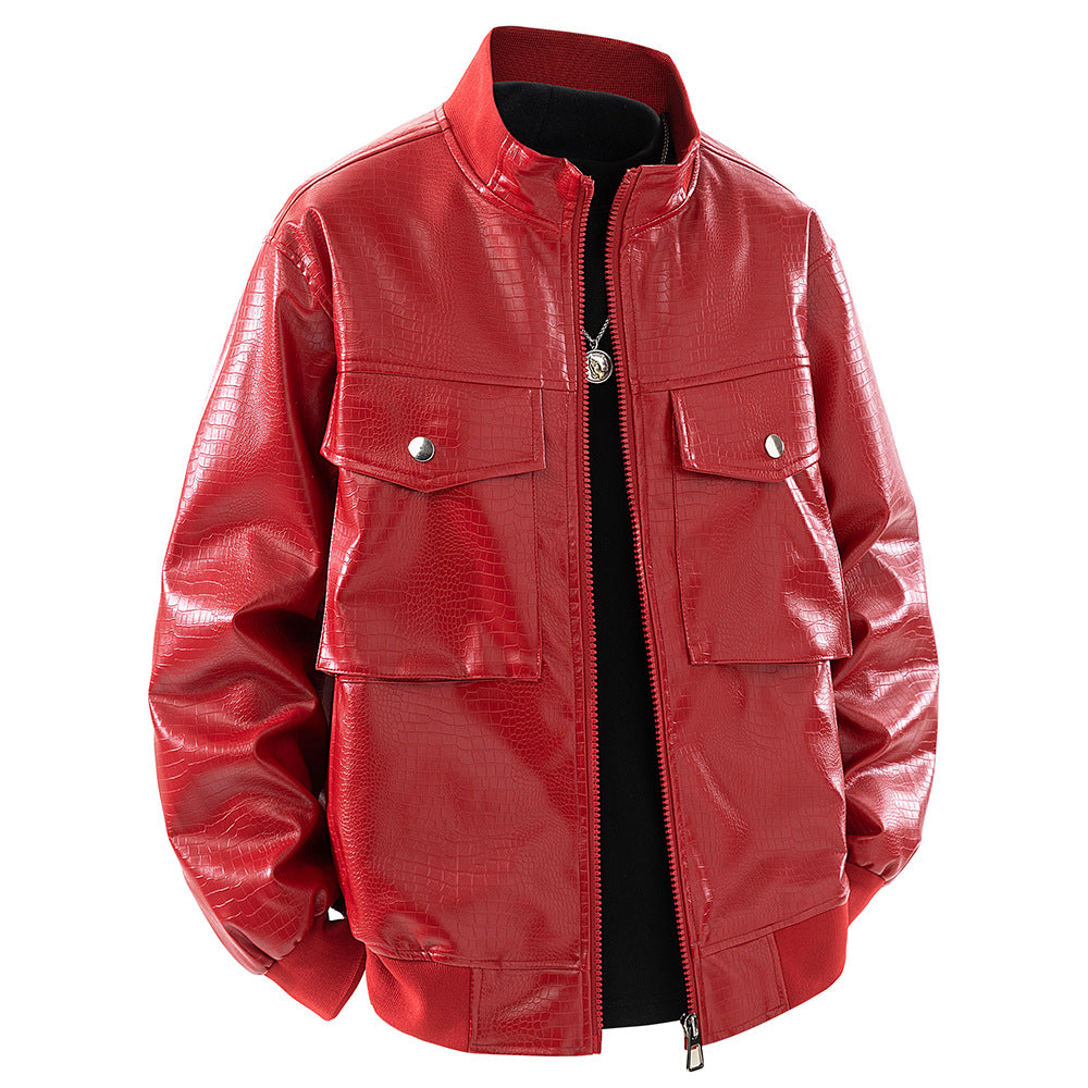 Herren Kunstlederjacke im modernen Design mit praktischen Pattentaschen Echoarchiv