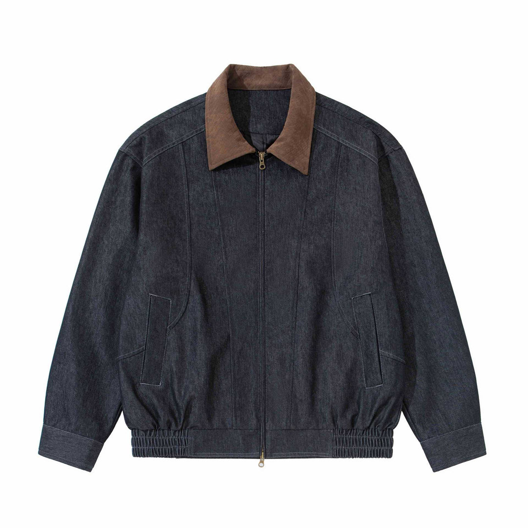 Herren Boxy-Denim-Blousonjacke mit Wildlederkragen und elastischem Saum Echoarchiv