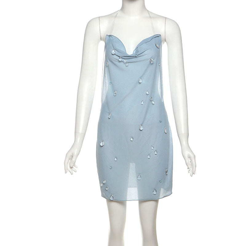 Damen elegantes halterloses Cocktailkleid mit funkelnden Akzenten Echo Archiv
