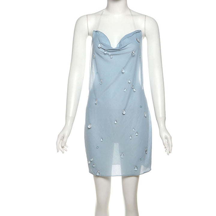 Damen elegantes halterloses Cocktailkleid mit funkelnden Akzenten Echo Archiv