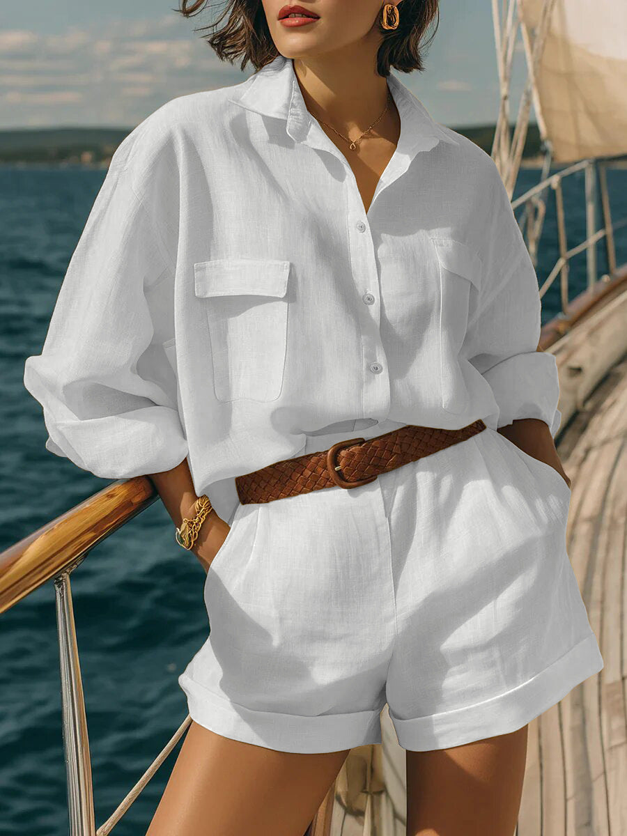 Damen Luftiges Kurzarm-Hemd und Shorts-Set Echo Archiv