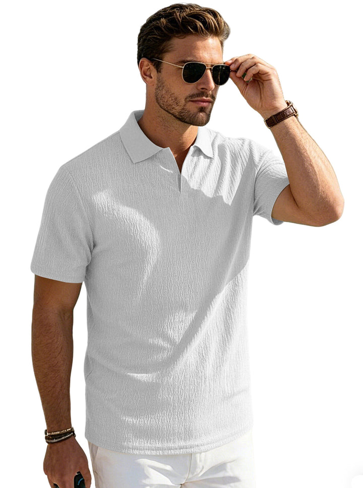Herren nan elegantes Kurzarm-Polo aus strukturierter Micro-Jacquard-Baumwollmischung mit formstabilem Hemdkragen Echo Archiv