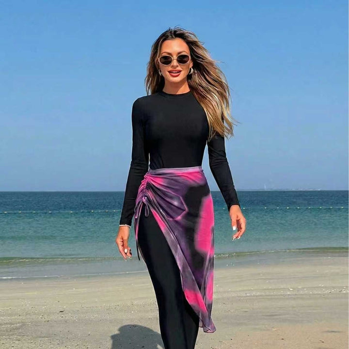 Damen Eleganter langer Badeanzug mit Wickelrock Echo Archiv