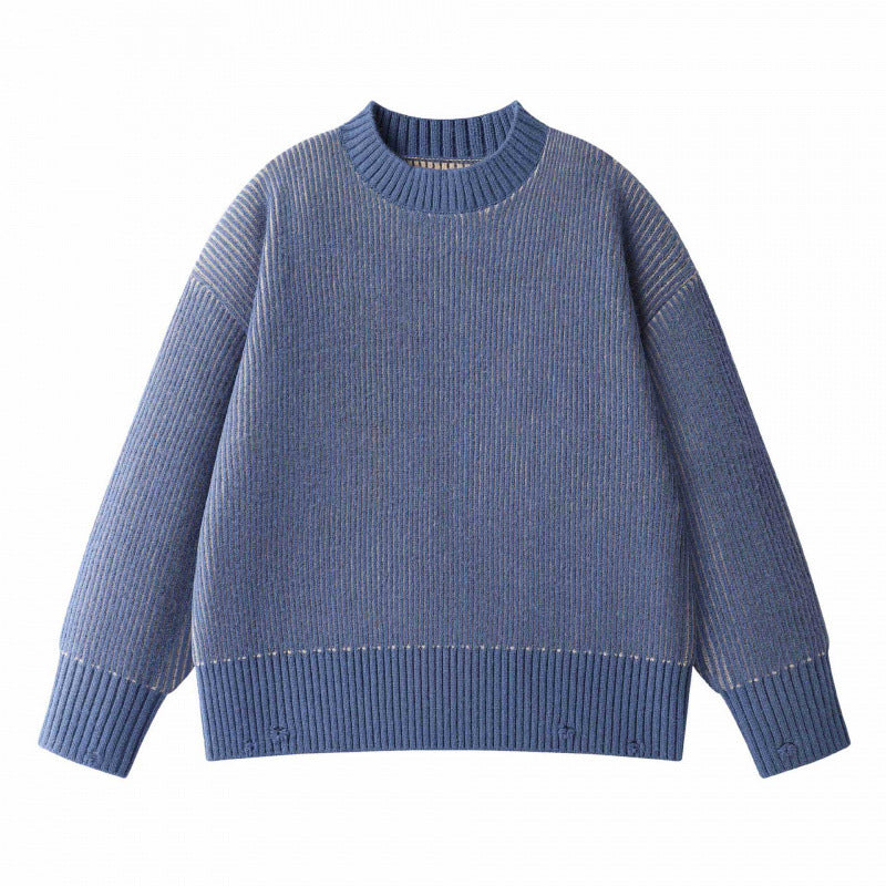 Unisex Oversize-Strickpullover mit Rundhals, Rippenstruktur und verlängertem Bund Echo Archiv