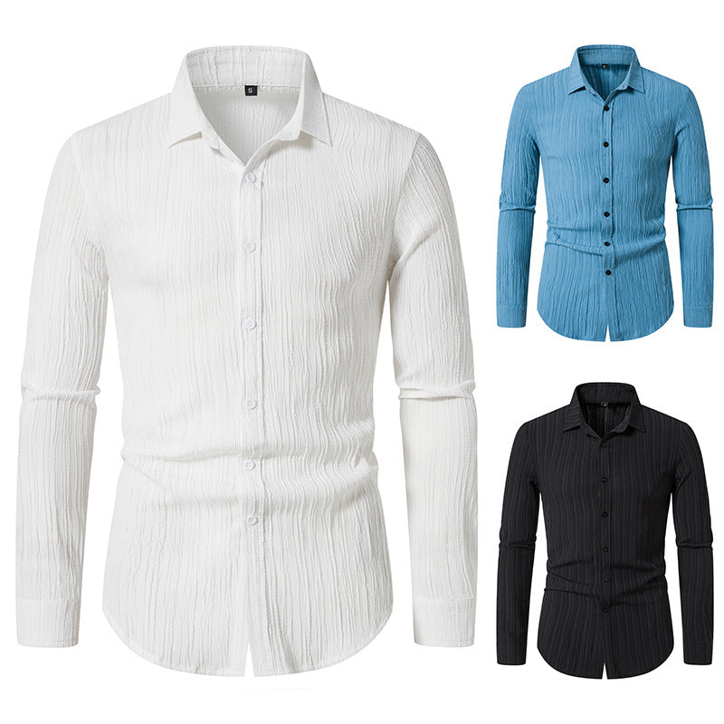 Herren Texturiertes Slim-Fit-Hemd mit krauser Struktur und Kentkragen Echo Archiv