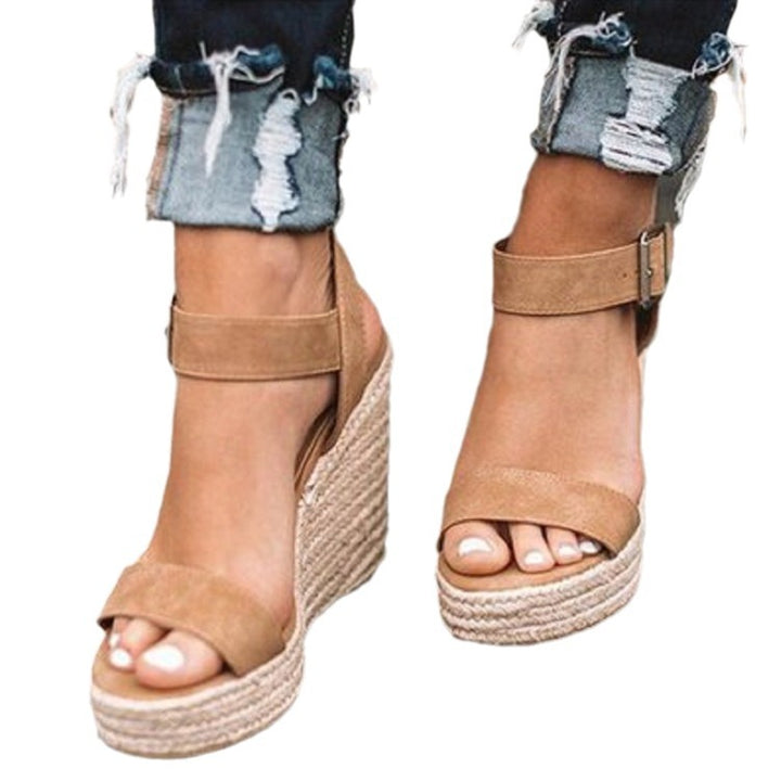 Damen Espadrille-Keilabsatz Sandalen mit Bast-Plateau und verstellbarem Knöchelriemen – Sorelia