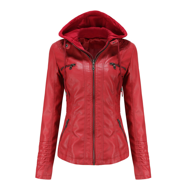 Damen nan taillierte Kunstlederjacke mit Kapuze, gesteppter Armblende und verdeckten Reißverschlusstaschen Echo Archiv